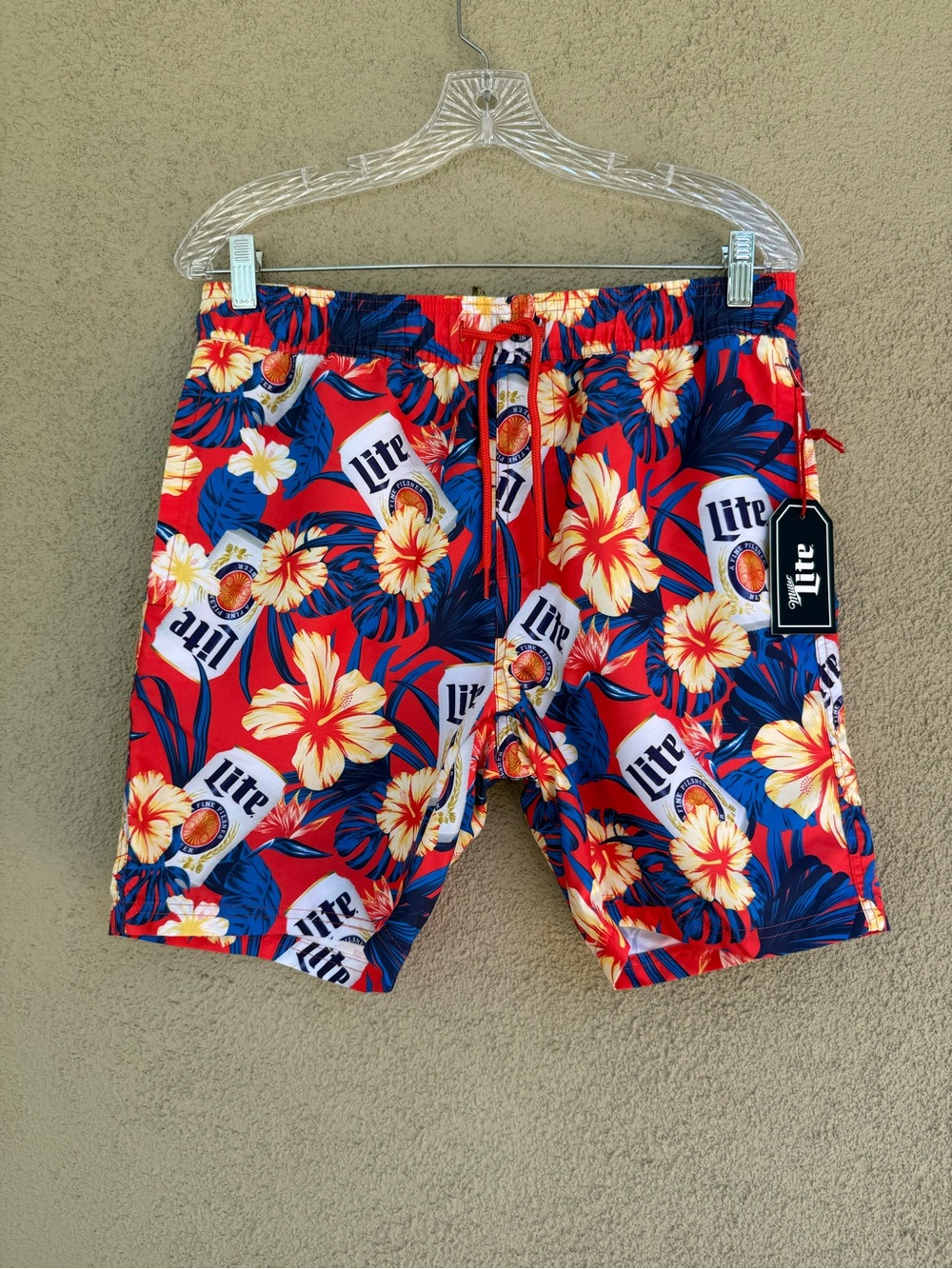 Lite Red Floral Men's Swim Trunks